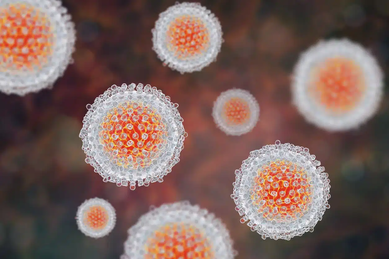 Virus dell'epatite visto al microscopio