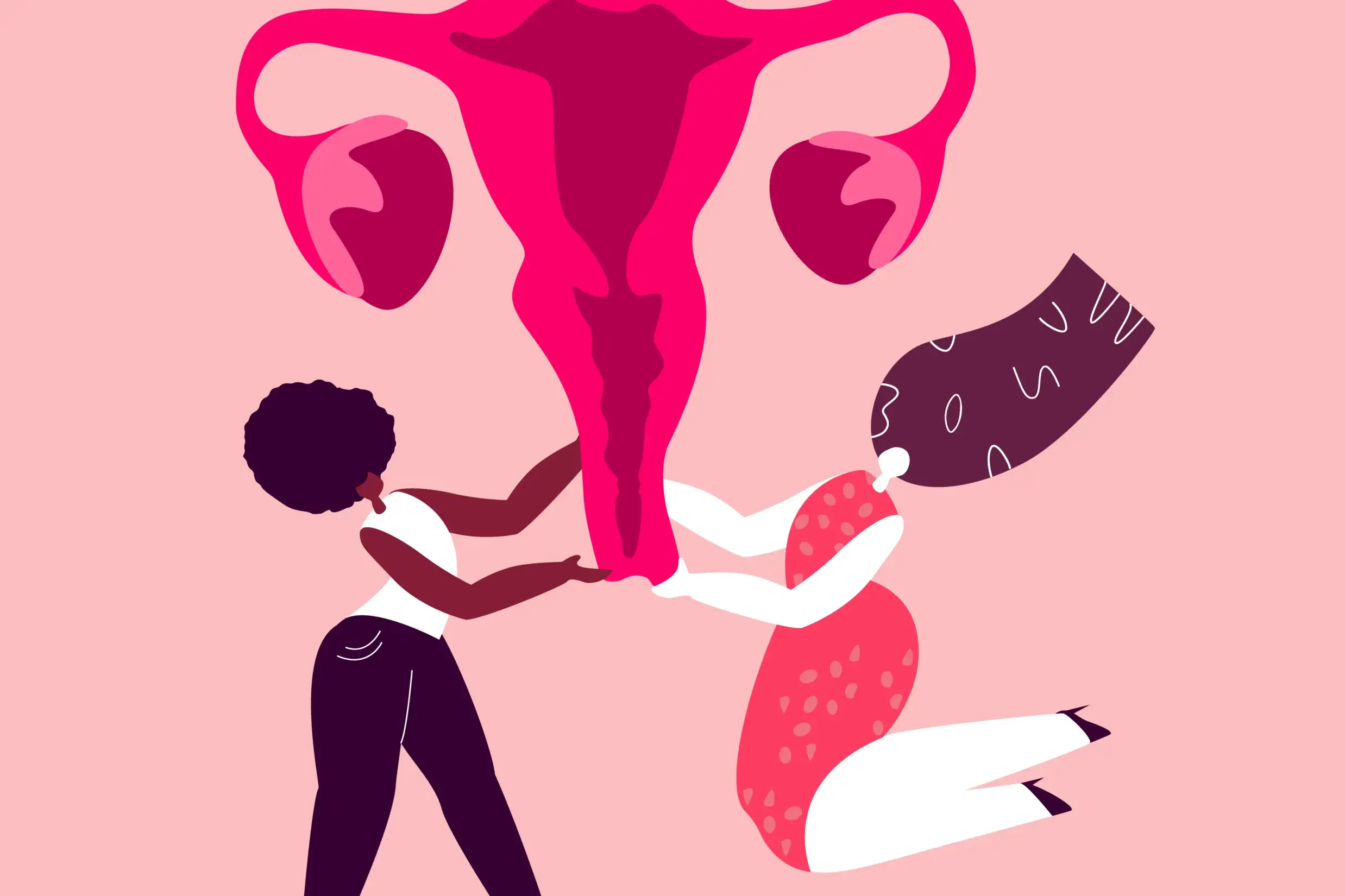 Illustrazione di due ragazze che reggono un utero